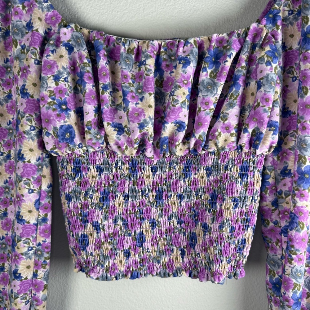 Forever 21 Floral Off-Shoulder Blouse - Purple and Cream - Picture 2 of 5